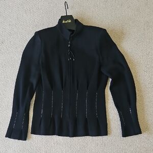 St. John Beaded Black Knit Evening Sweater Jacket - Elegant Black Evening Piece